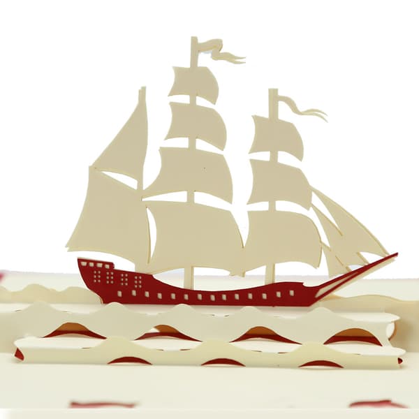 3D-gratulasjonskort formet som en seilbåt, 4 stk rød. For gratulasjoner, bursdager, turer osv.