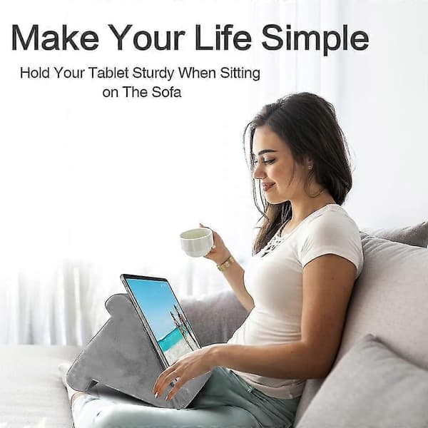 Tablet Stand Pude, Multi-vinkel Blød Pude Skød Stand, Kileholder, Bærbar Trekant Tablet Stand (sort) grey