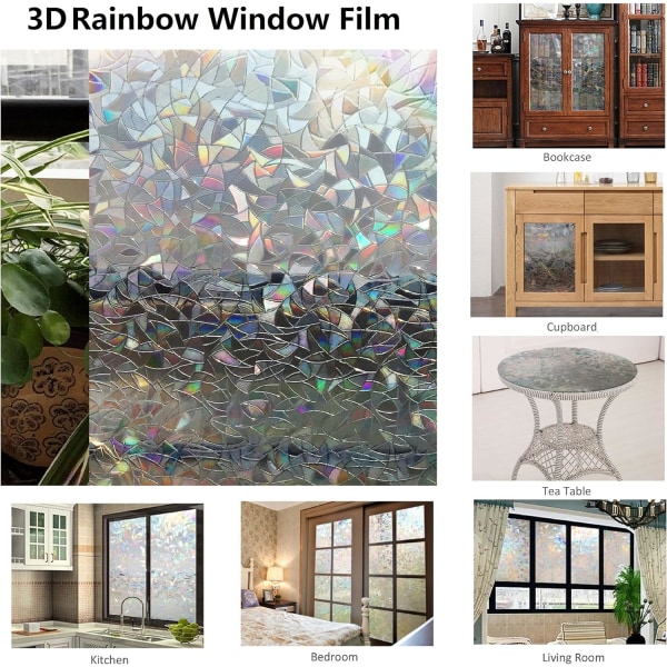 Privacy Window Film, 3D Rainbow Pattern, No Adhesives Vakuum Ads