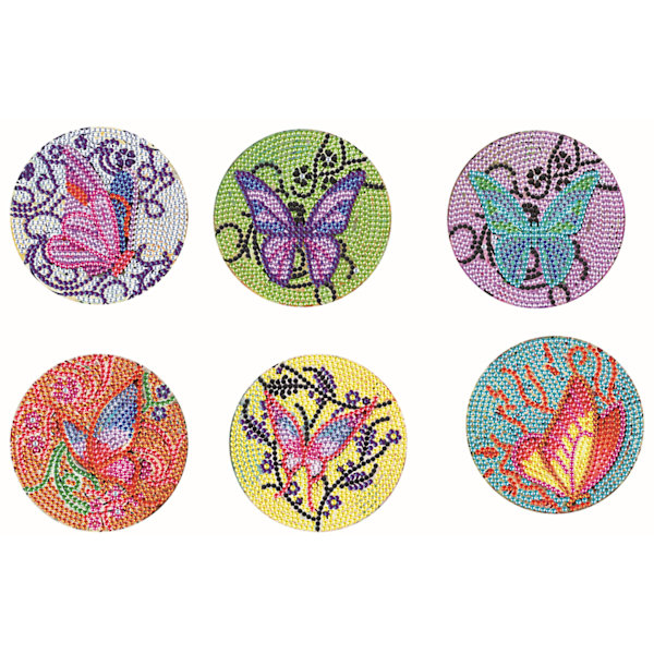 6-pak sommerfugl diamantmalede coasters DIY håndlavet