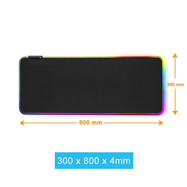 (Svart, 800*300*4mm) Extra Stor RGB Spelmusmatta - Halksäker