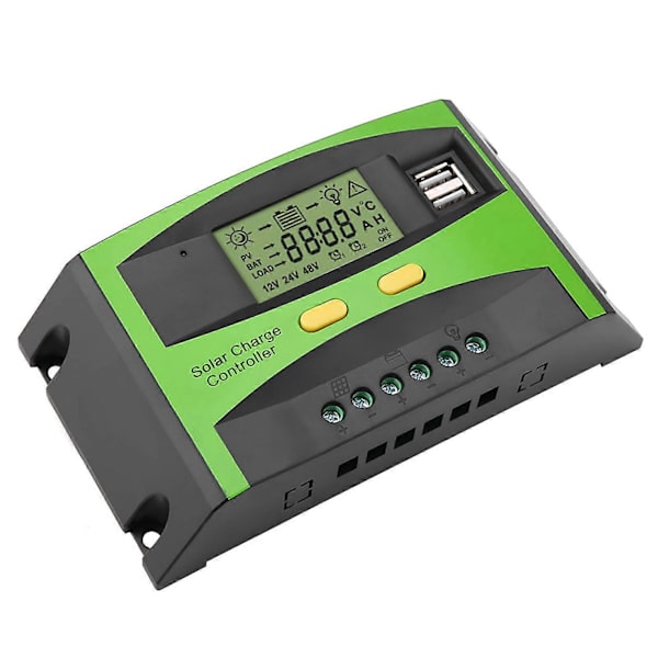 PWM Smart Dual USB Solpanel Laddningsregulator LCD-Display 12V 24V 20A