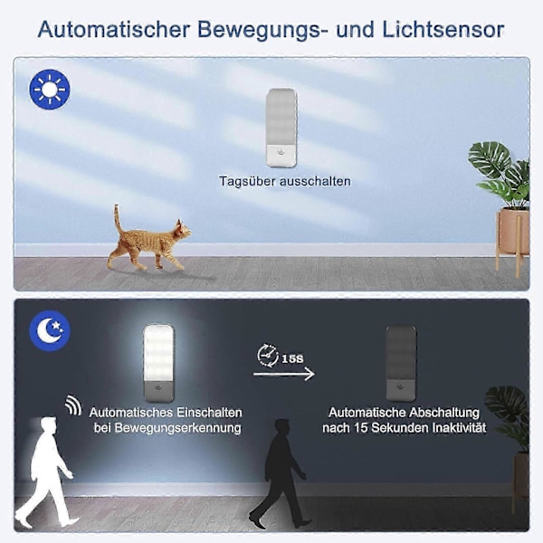 Smarta 12-LED Skåplampor med Rörelsesensor, Kallvitt, USB-Uppladdningsbar, 2-Pack