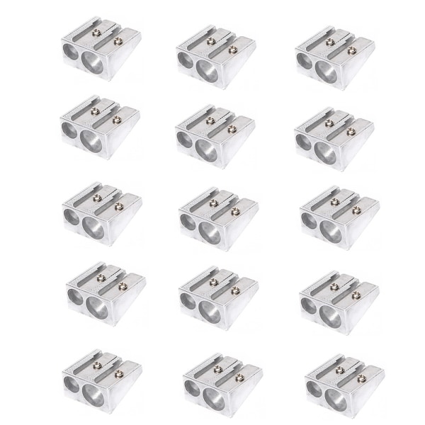 15PCS Double Metal Pencil Sharpener for Graphite Pencils Silver