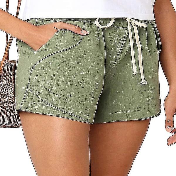Dam Bomull Linne Sommar Dragsko Elastisk Midja Shorts Byxor