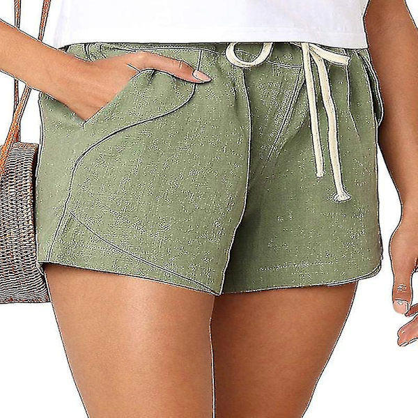 Dame Bomuld Hør Sommer Snøre Elastisk Talje Shorts Bukser
