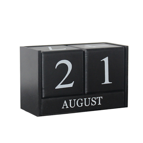 Retro skrivbords kalender, retro trä evighetskalender, trä cof