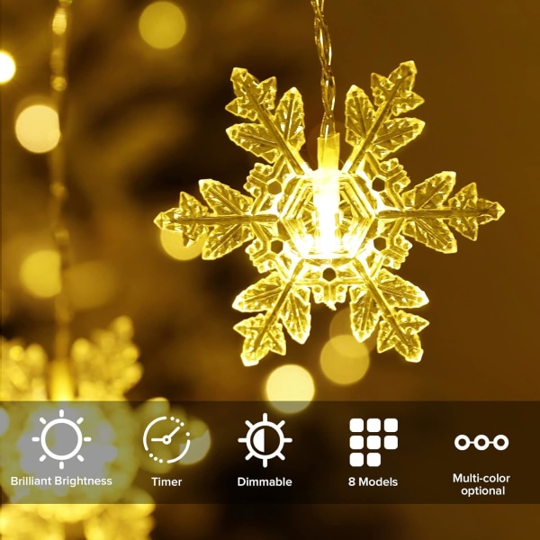 Julevinduelykter Gardinlys 3,5m 96 LED Snøflak Fe