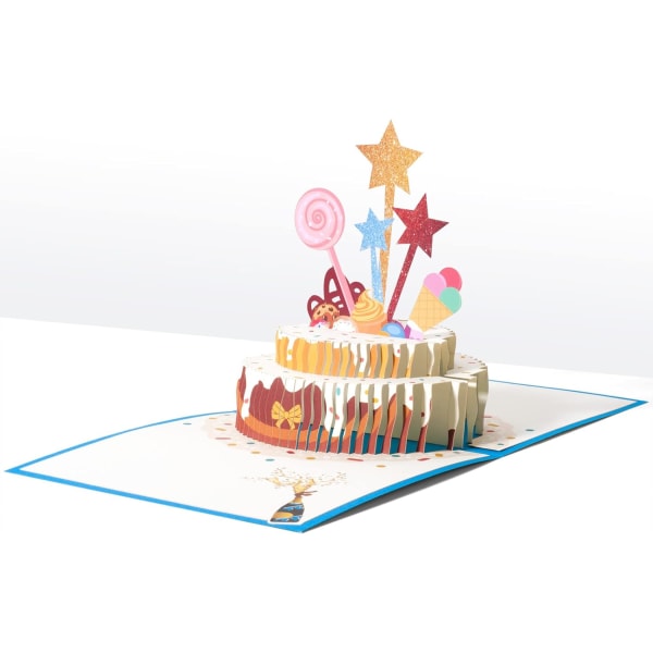 Födelsedagskort, 3D-födelsedagstårtakort, popup-hälsningskort för F