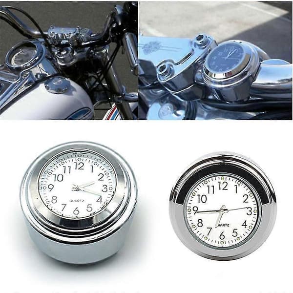 Universal Motorcykel Kvarts Klocka Vattentät Motorcykel Fäste Styre Klockor White Silver