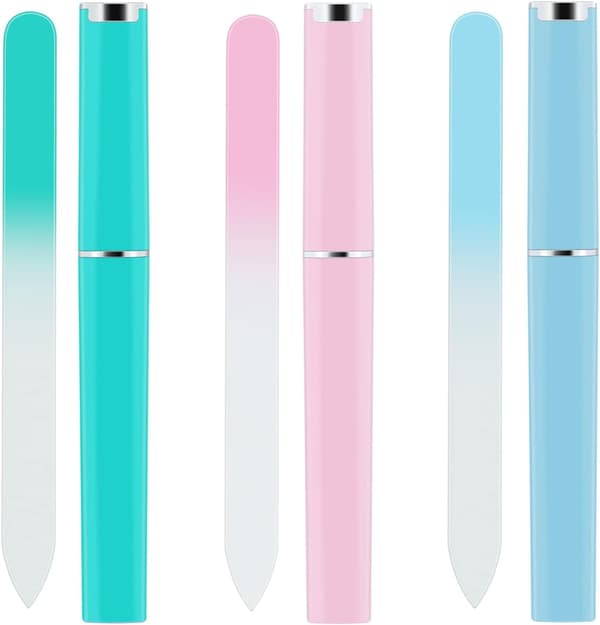 3-pakks Profesjonelle Premium Glass Neglefiler Med Etui Multicolor