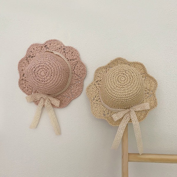 ##/48-53cm Vauvan tyttöjen kesäolkihattu pitsillä ja leveällä reunalla, aurinkosuojaa, taitettava, lomamatkoille ja ulkoiluun, beige##/