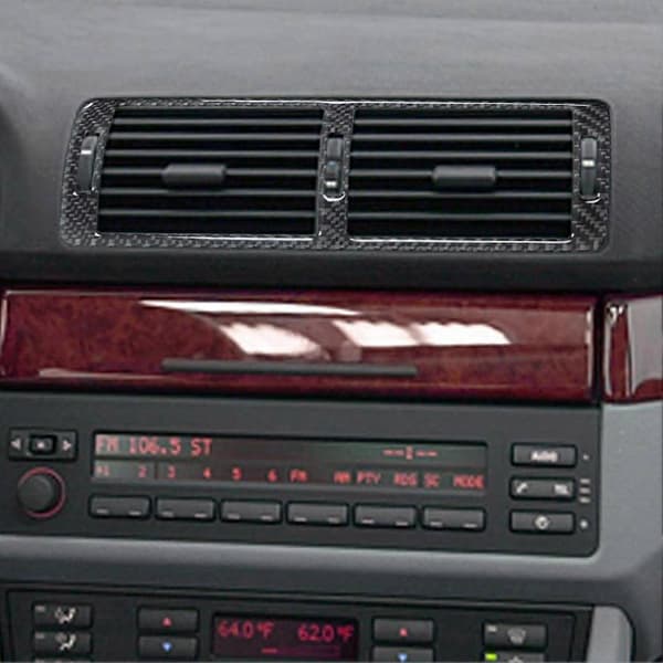 Midtkonsoll Luftuttaksdeksel Karbonfiber AC Ventil Uttaksramme Klistremerke Erstatning for 5-serie 1998-03 E39 Svart