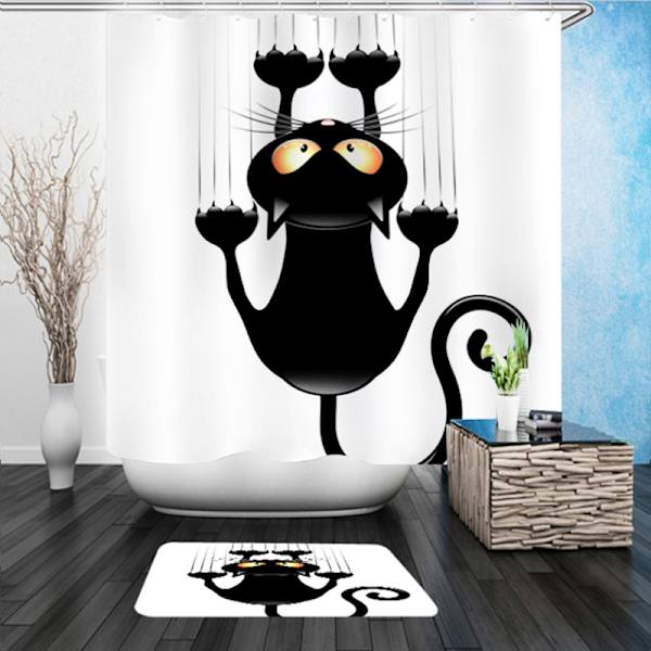 Självmonterad duschdraperi (Svart katt, 150x180), Rolig katt