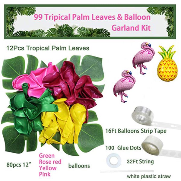 99 stk (Flamingo Ballongstrengsett) Helium Latexballonger for Barn