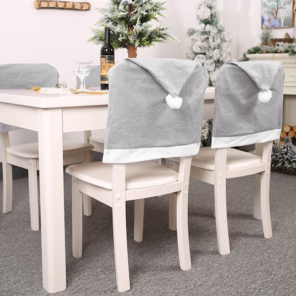 Set med 6 gråa stolsöverdrag med tomtemössa, 49x58cm, Creative Chris
