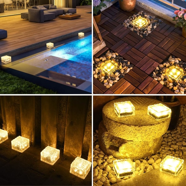 4 Vanntette Solcelle-Jordlamper, 8 Lysmoduser LED So