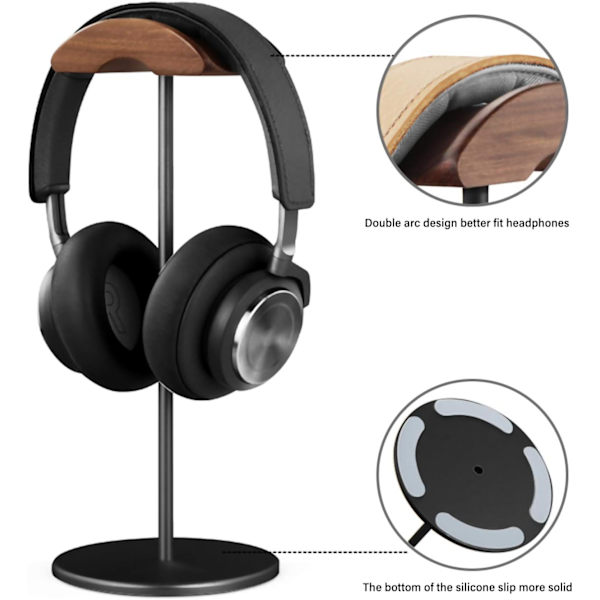 Hörlursställ Valnötsträ & Aluminium Headsetställ Natur Valnöt