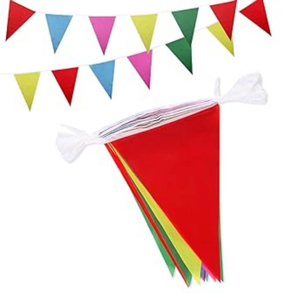 Buntingbanner, 50m flerfarget nylon flaggbanner for innendørs