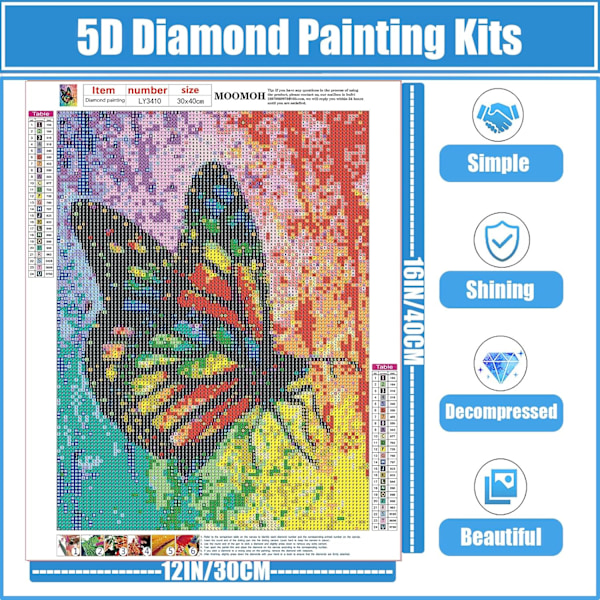 ##/Diamantmaleri Sæt til Voksne - 5D Diamant Kunst Sæt - Farverig Sommerfugl##/