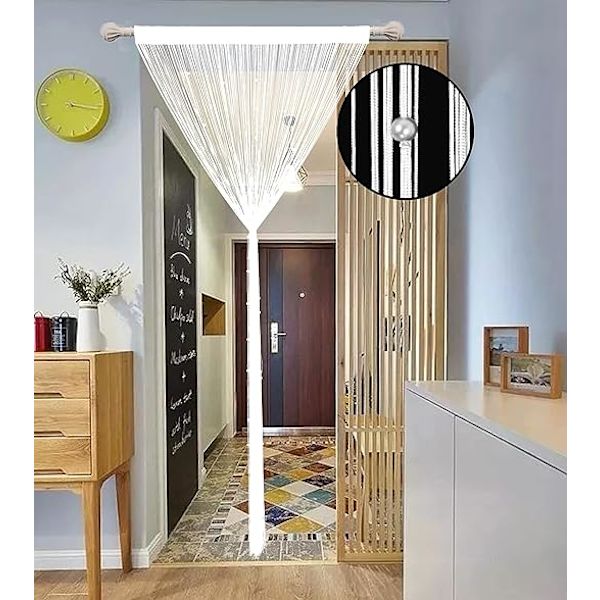 Pärl-dörrgardin (vit 100 * 200cm), med flygande gardiner för
