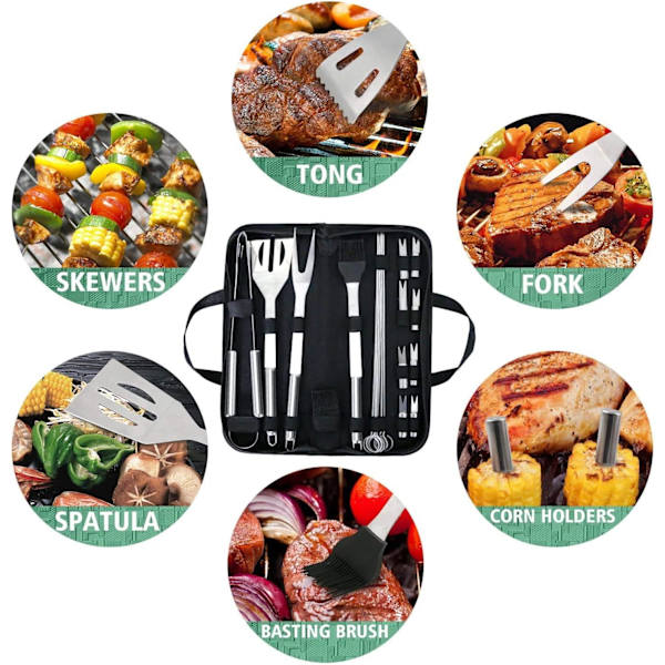 20-dels BBQ-set, Rostfritt Stål Grilltillbehör