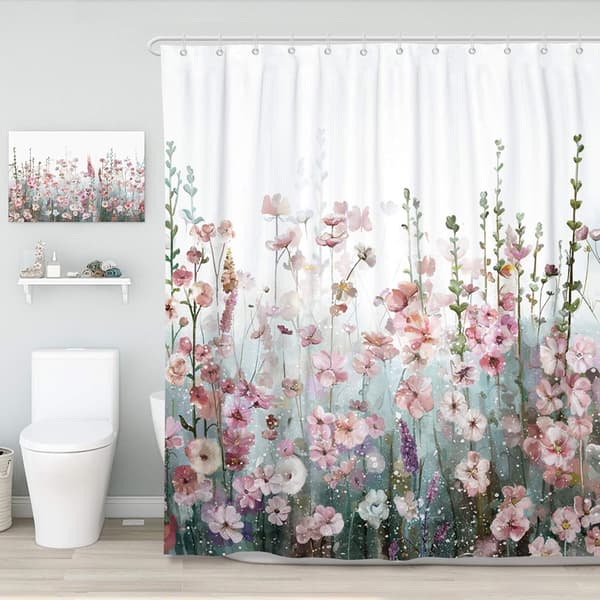 Blommig Duschdraperi Färgglad Kvadratisk Badrumsdraperi Modern F