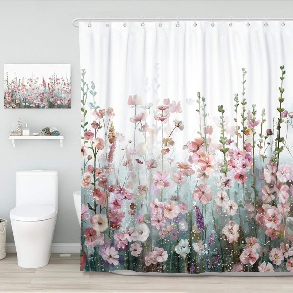 Blomster Dusjforheng Fargerikt Kvadratisk Baderom Gardiner Moderne F