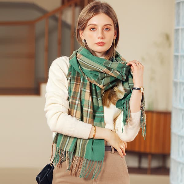 Vinterkashmir Sjal med Plaid Tassel - Mellem Lang Tyk Varme
