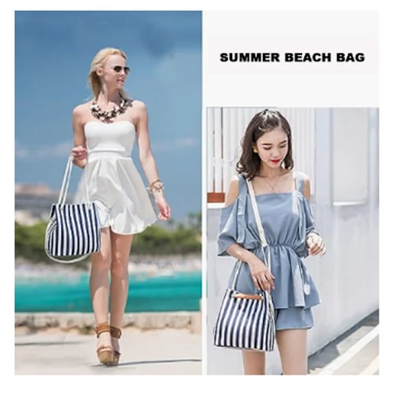 ##/Kvinnors Canvas Sommar Tote Väskor Small Medium Strandväska Axelväska blå##/