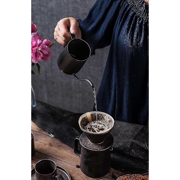 Pour Over Kaffebryggare Set, Keramisk Dripper & Mikrovågsugnsäker Karaff, Retro Metallisk Glasyr, 47 cl