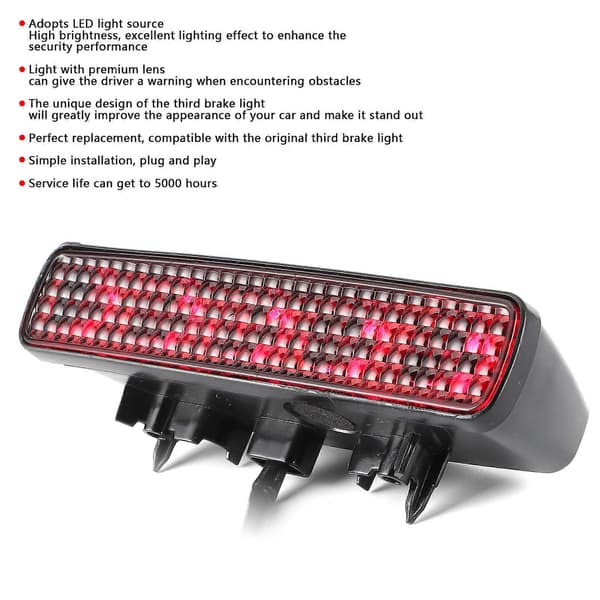 Bakre 3:e Bromsljus LED Bakljus Högt Monterad Lampa Passar Jeep Wrangler JL 2018?2020 Röd Lins