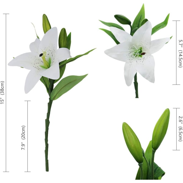 6 kunstige liljeblomster Hvite buketter, realistiske falske liljer Fl