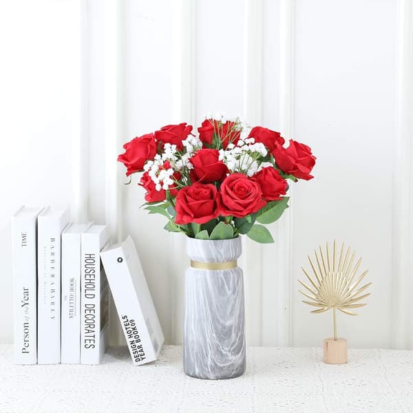 Kunstige Rose Silkeblomster Buket Hjem Kontor Bryllup Arrangement