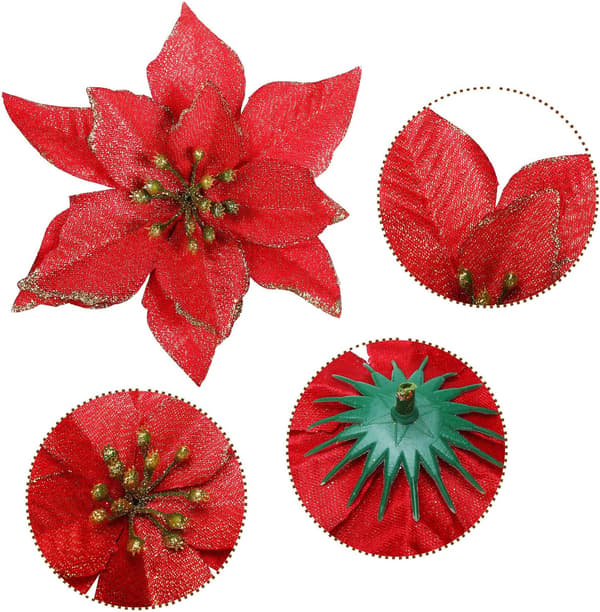 (Blå) 45 st Julstjärna Dekorationer Glitter Poinsett