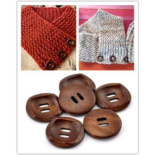 10 Runde Brune Treknapper 30mm med 2 Hull (30mm-10Stk)