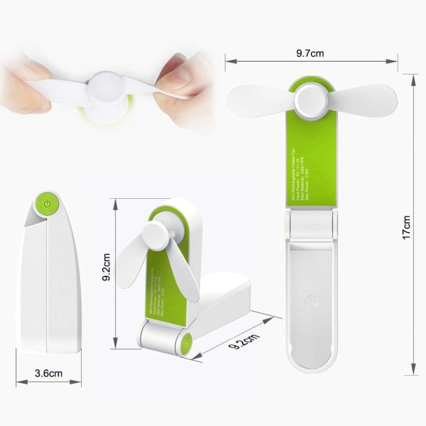Foldbar Mini Pocket Fan Bordventilator, USB genopladelig lille porta
