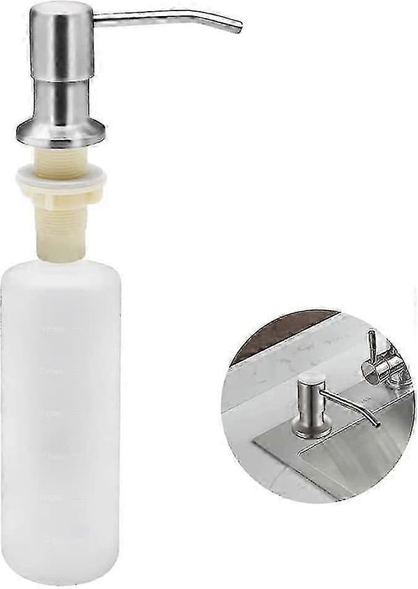 Køkkenvask Sæbedispenser, 350 ml Køkken Rustfrit Stål Indbygget Vaskemiddeldispenser, Genopfyldelig Sæbedispenser Med 360 Roterende Pumpe (rustfrit S