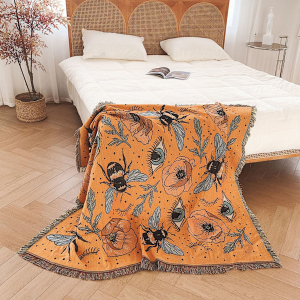 1 Stycke 160x130cm Stickad Bi-Rutiga Pläd Dekorerad med Fransar
