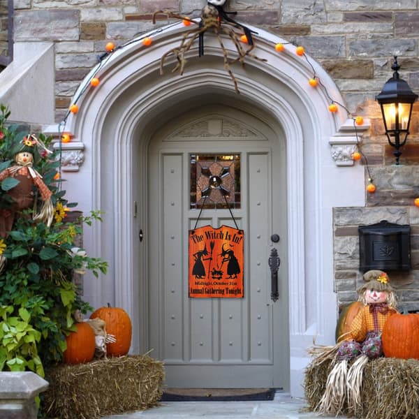 ##/Trähängande Halloween-dörrdekoration - Orange, Halloween-dekorationer, Fr##/