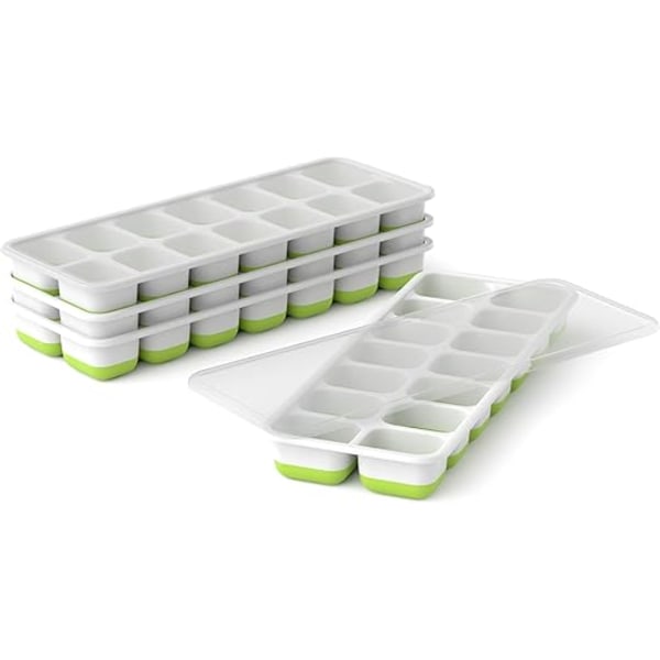 ##/Isbitstråg – Set om 4 Tråg – Mjuk Bas för Enkel Islossning – Spara Utrymme med Stapelbara Lock – Diskmaskinsäker – BPA-Fri Silikon##/