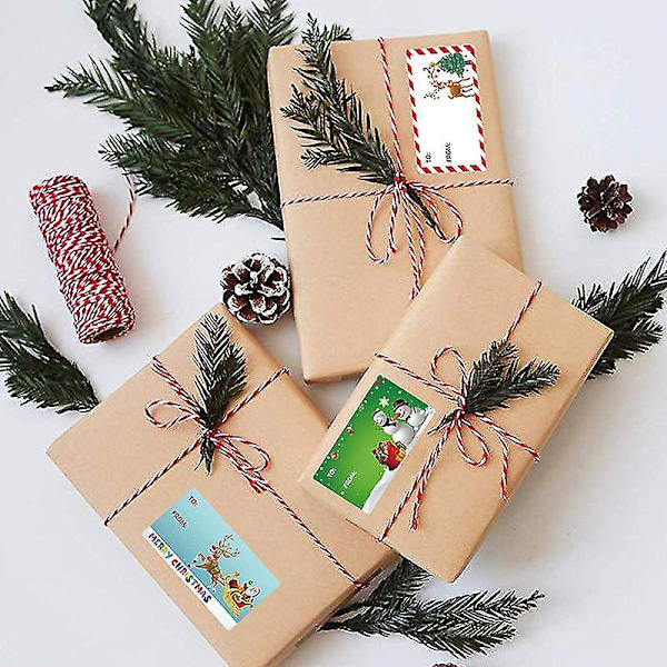 2x500 stk juleklistremerker med håndskrift i 4 design, rektangulære, god jul-gaveetiketter