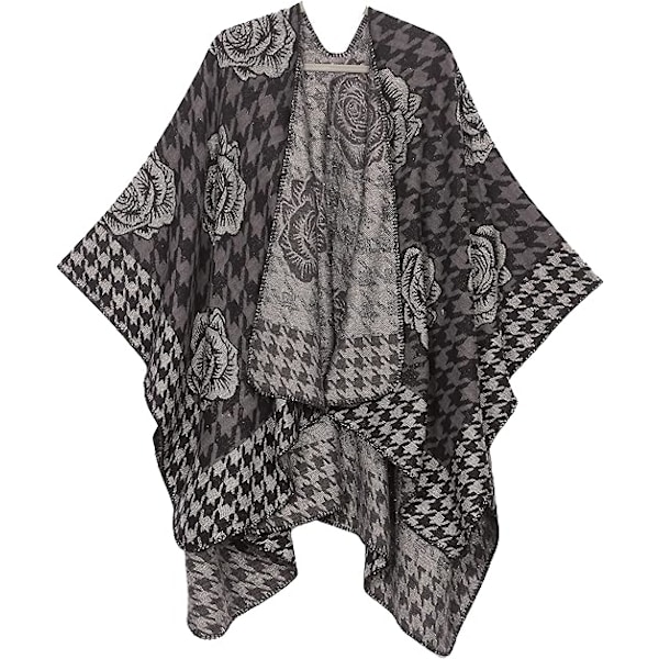 ##/Dames Modebevidst Blomstermønstret Vendbar Shawl Kappe - Sort, Shawl S##/