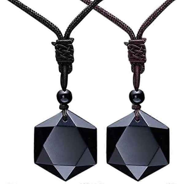 Unisex Mode Naturlig Energi Sten Hexagram Obsidian Halsband Smycke Gåva 2