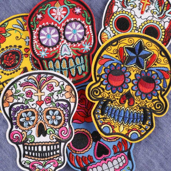 6 STK, Broderi Iron-on Patch Sy-on Patch Skull Skull Iron-on S