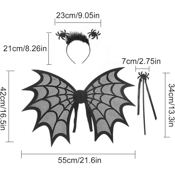 Halloweenkostym - Svart spindel, Halloween-set med vingar för barn