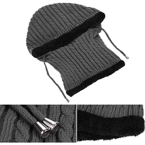 ##/2 i 1 Varmt Fleece Strikket Hat - Grå Halsvarmer Ørevarmer Cyklist##/