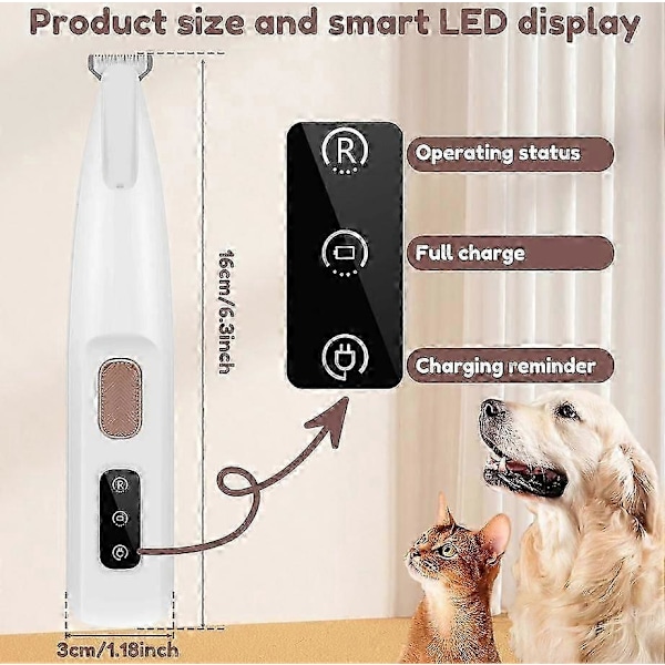 Hundefot-trimmer med LED-lys, helt vanntett, bredt blad
