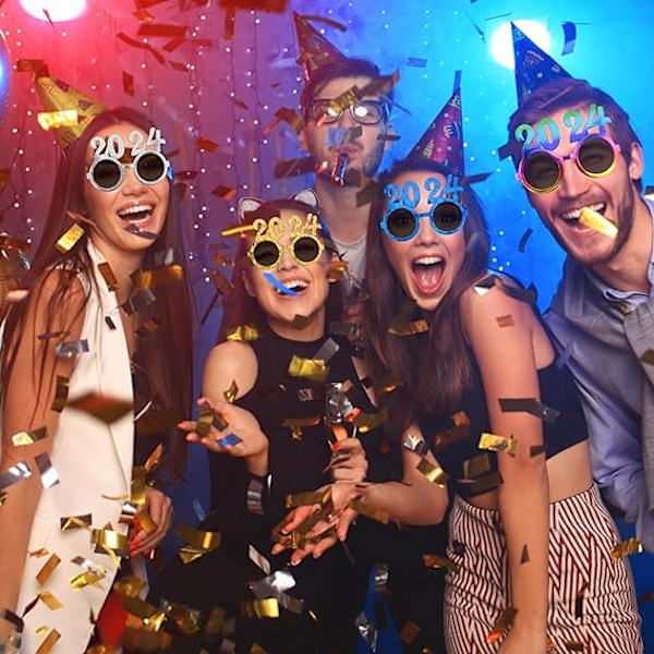 2024 Godt Nytt År Briller, 4 stk Nyttårsfest Briller