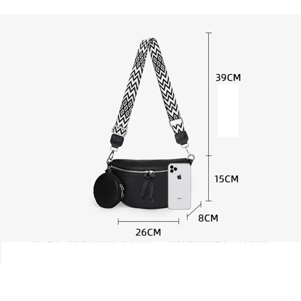 Sort Crossbody Taske Dame Læder Bred